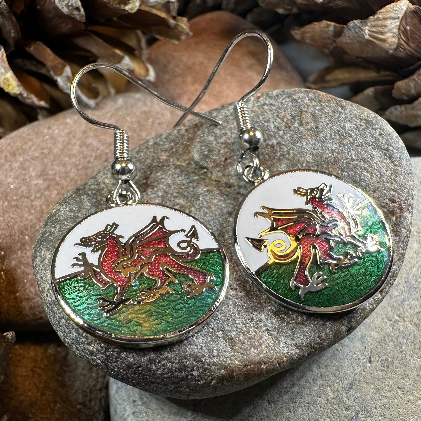 Bangor Welsh Dragon Enamel Earrings - Wales Gift