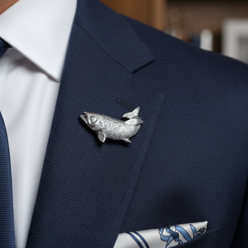 Pewter Trout Fish Lapel Pin - Handmade in Scotland
