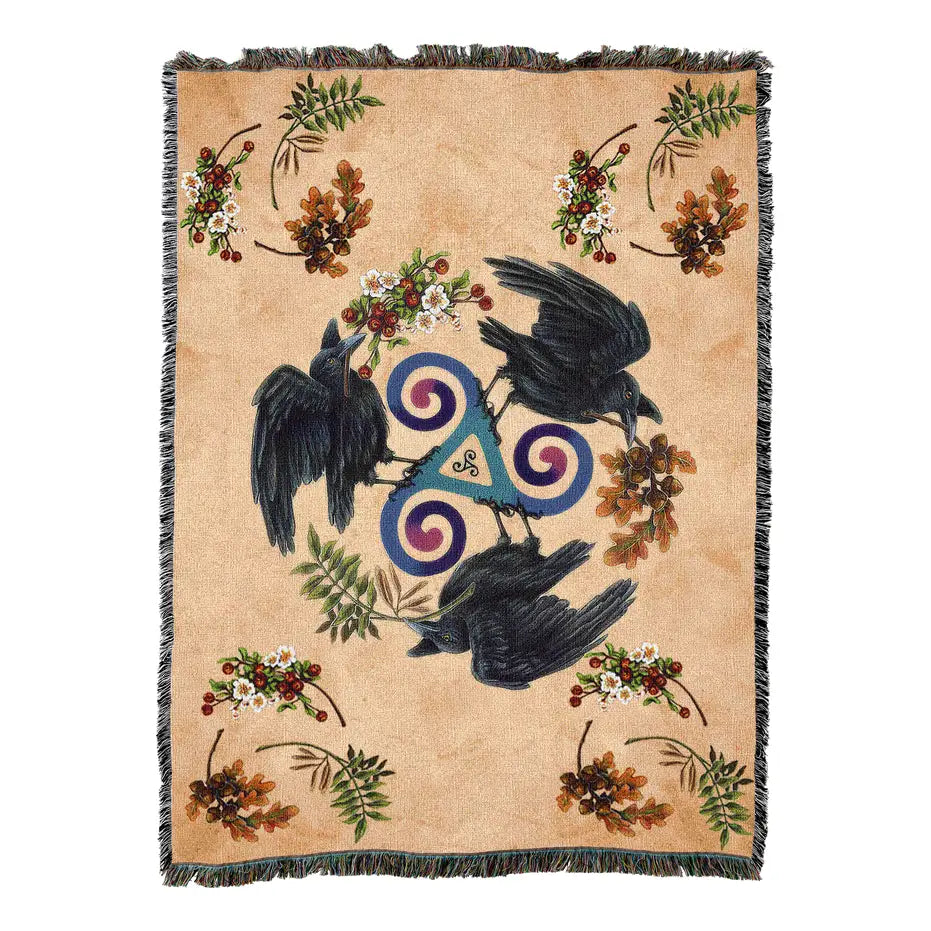 Celtic Spiral Ravens Cotton Blanket - Handmade in North Carolina