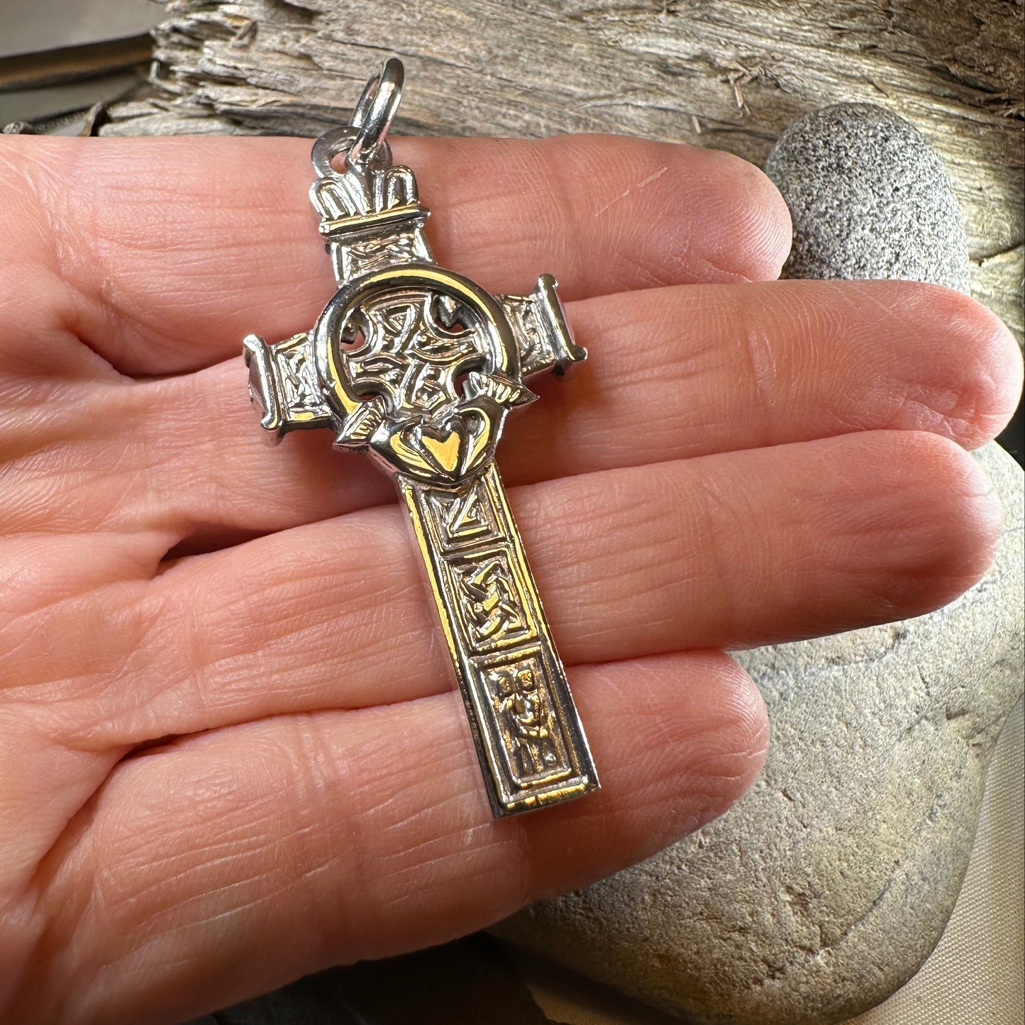 Large Artisan Irish Claddagh Cross Necklace - Made in Ireland