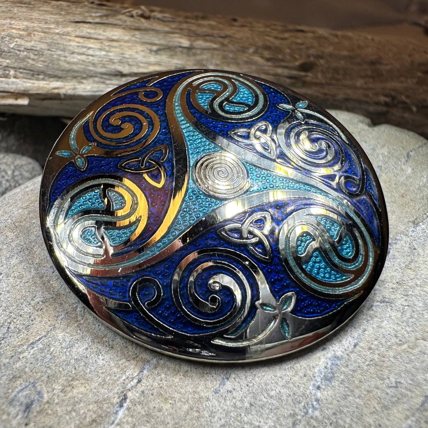 Round Enamel Triskele Knot Brooch — view 6