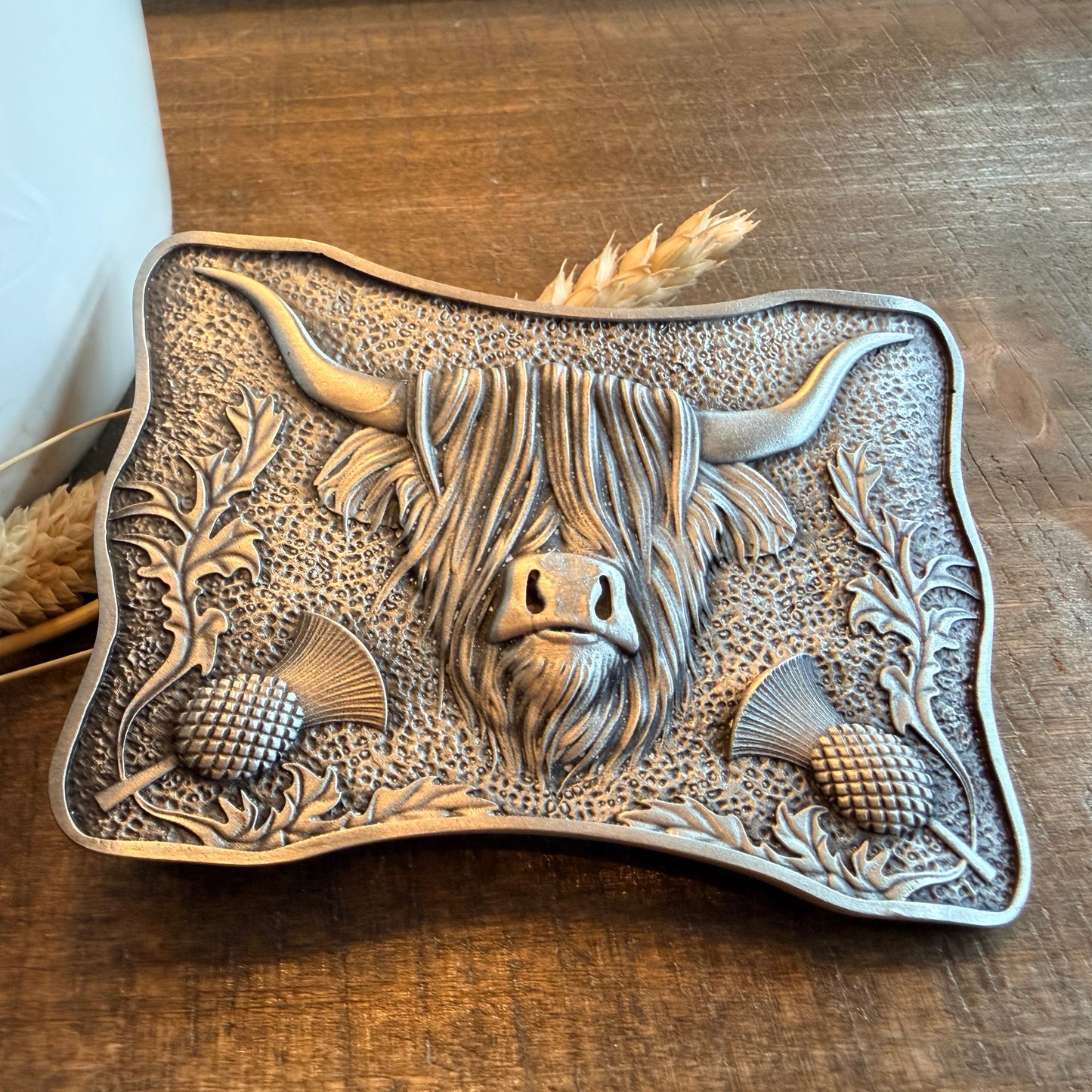 Thistle & Highland Cow Kilt Belt Buckle - Handmade in Scotland