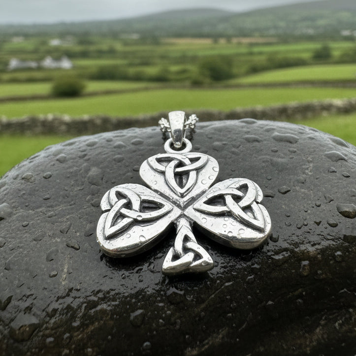 Trinity Knot Irish Shamrock Necklace in Sterling Silver