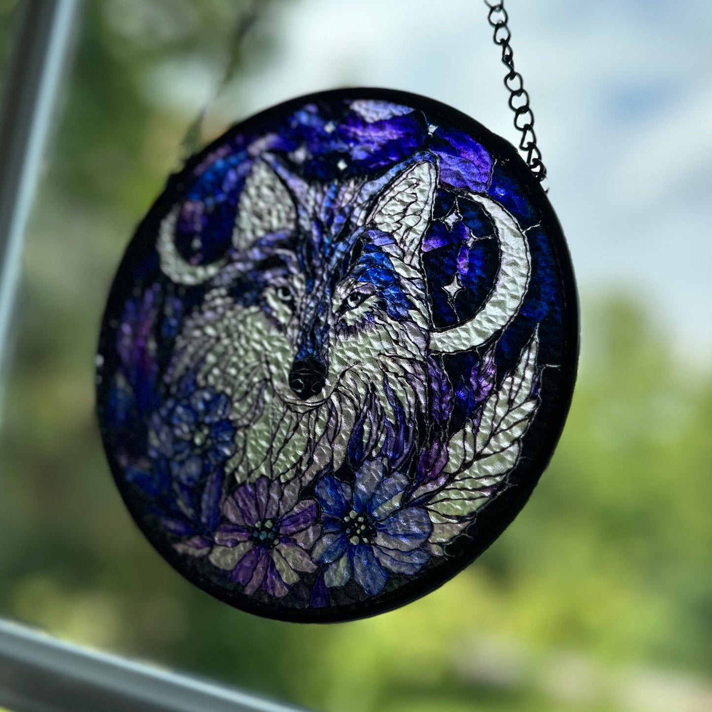 Midnight Purple Wolf Suncatcher