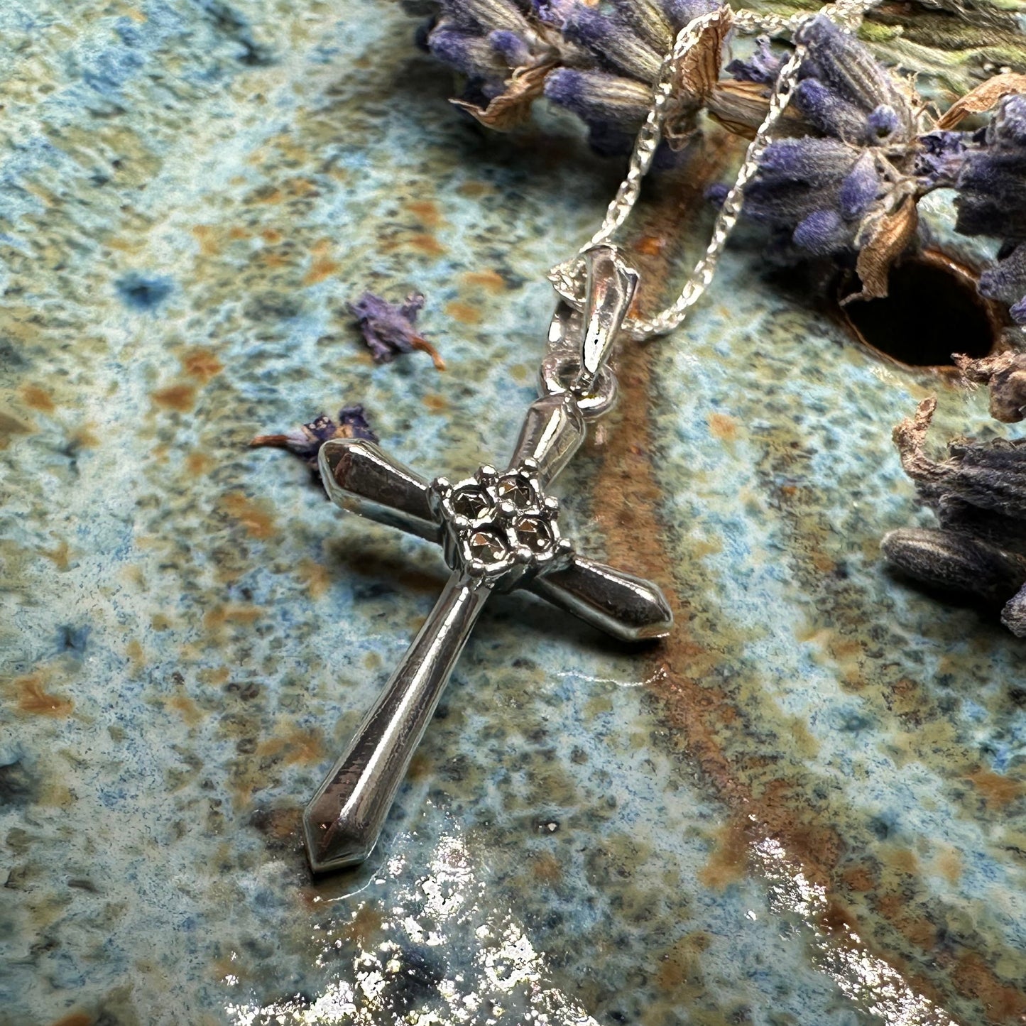 Petite Simplicity Marcasite Cross Necklace in Sterling Silver