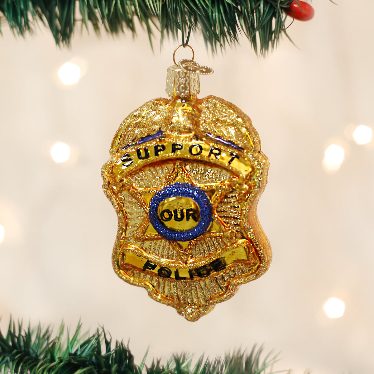 Golden Police Badge Ornament - Handblown Glass