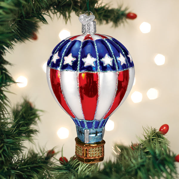 Patriotic Hot Air Balloon Ornament - Handblown Glass
