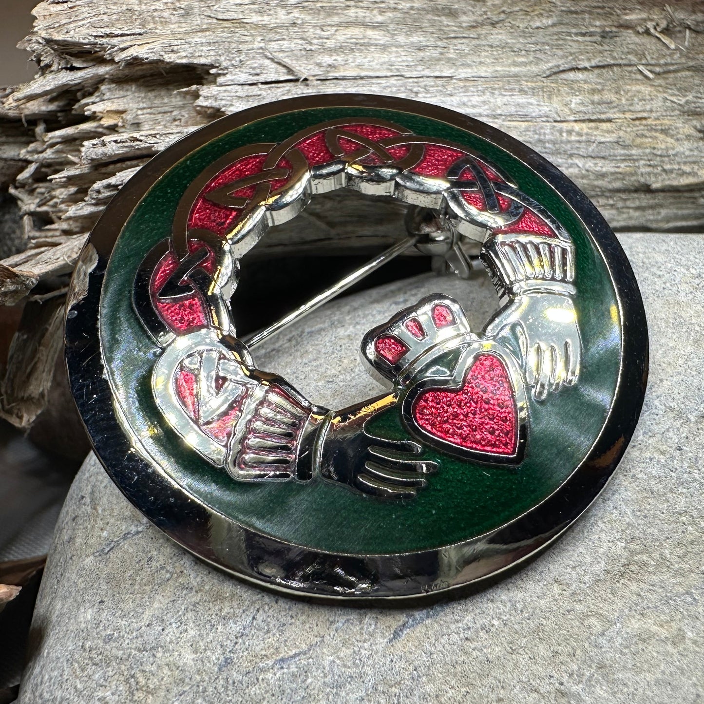 Enamel Irish Claddagh Brooch — view 2