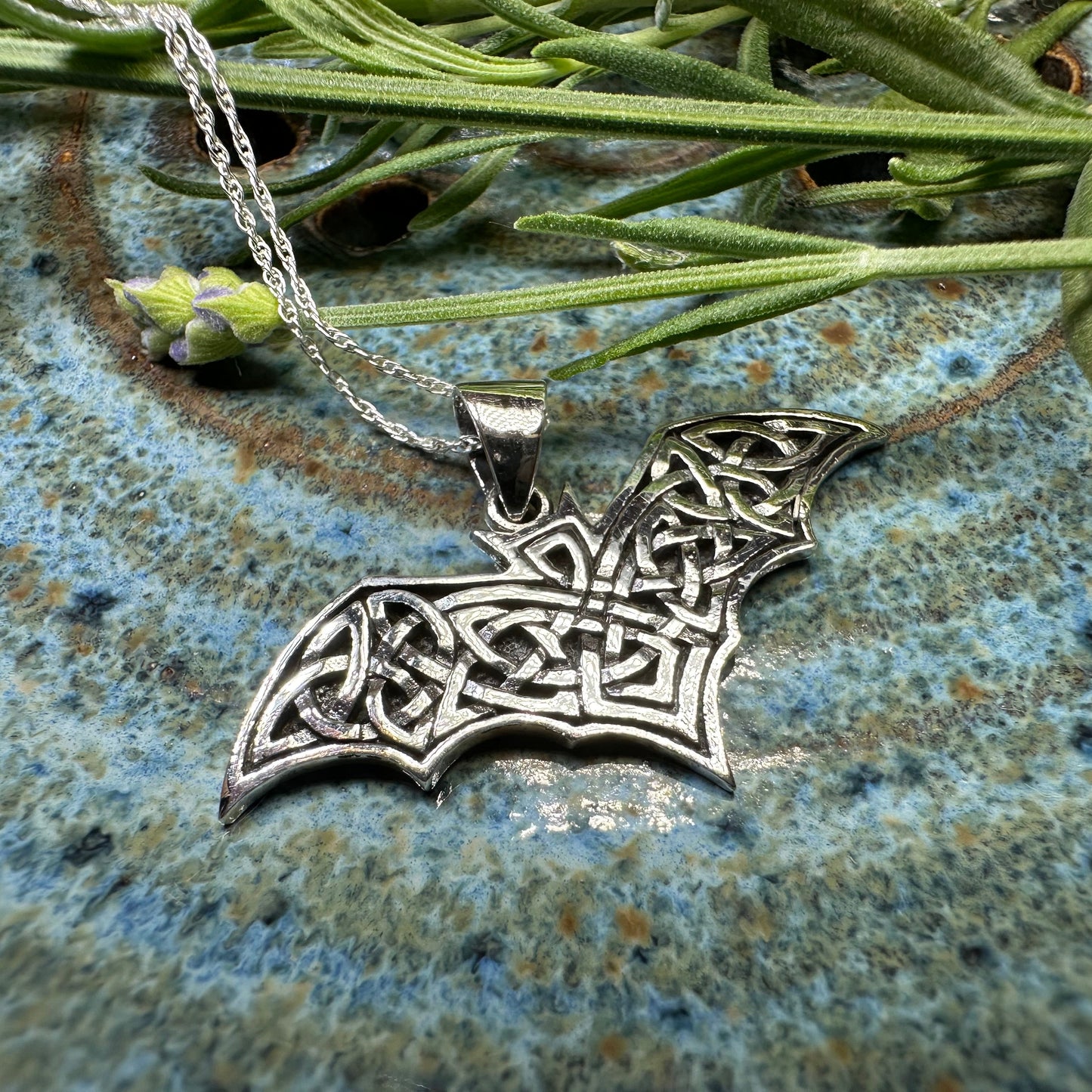 Nighthawk Celtic Bat Necklace in Sterling Silver