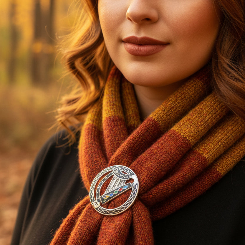 Enamel Irish Celtic Harp Scarf Ring