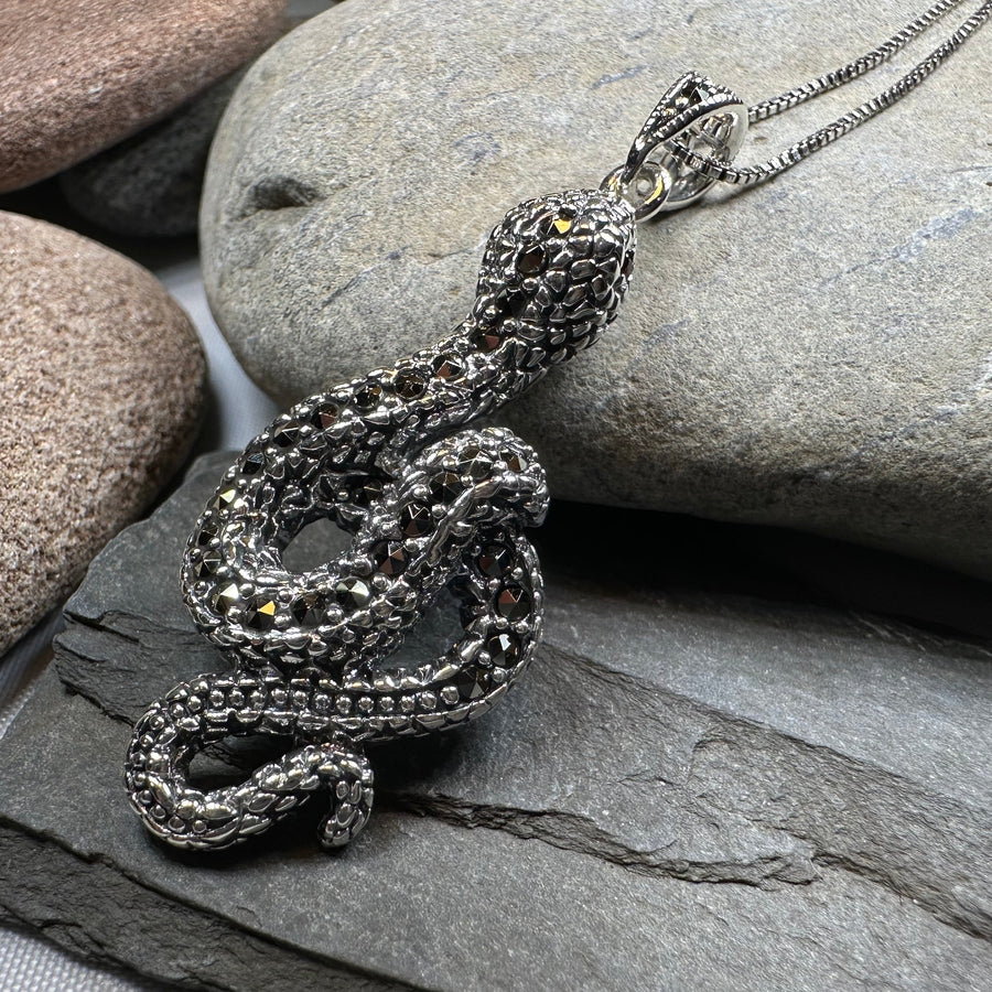 Calantha Marcasite Snake Necklace in Sterling Silver