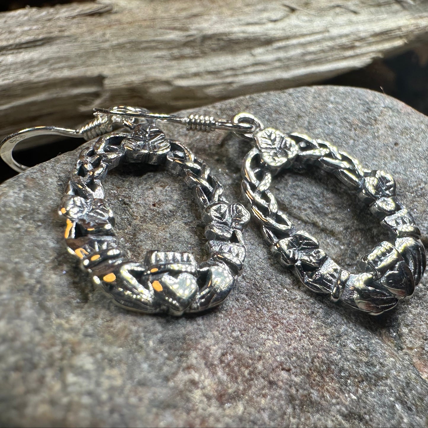 Lilith Celtic Irish Claddagh Earrings in Sterling Silver