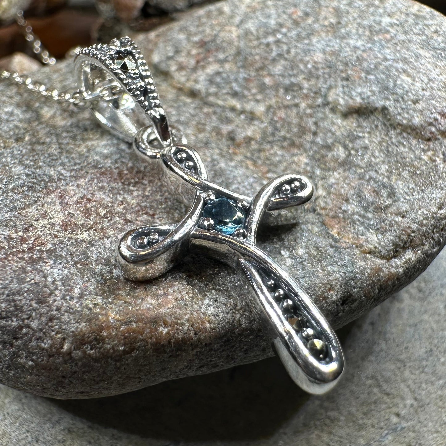 Isabeau Marcasite Cross Necklace in Sterling Silver