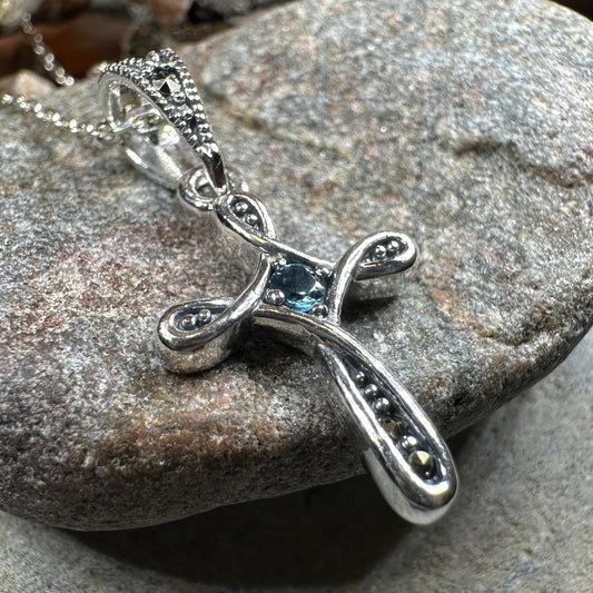 Isabeau Marcasite Cross Necklace in Sterling Silver — view 3