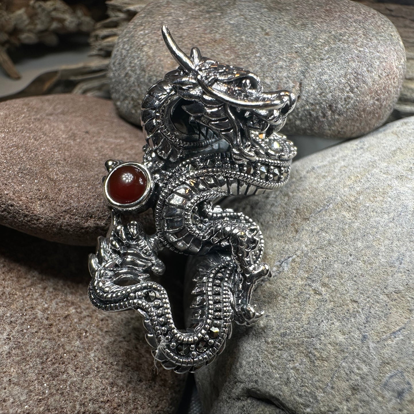 Celtic Rising Dragon Brooch in Sterling Silver