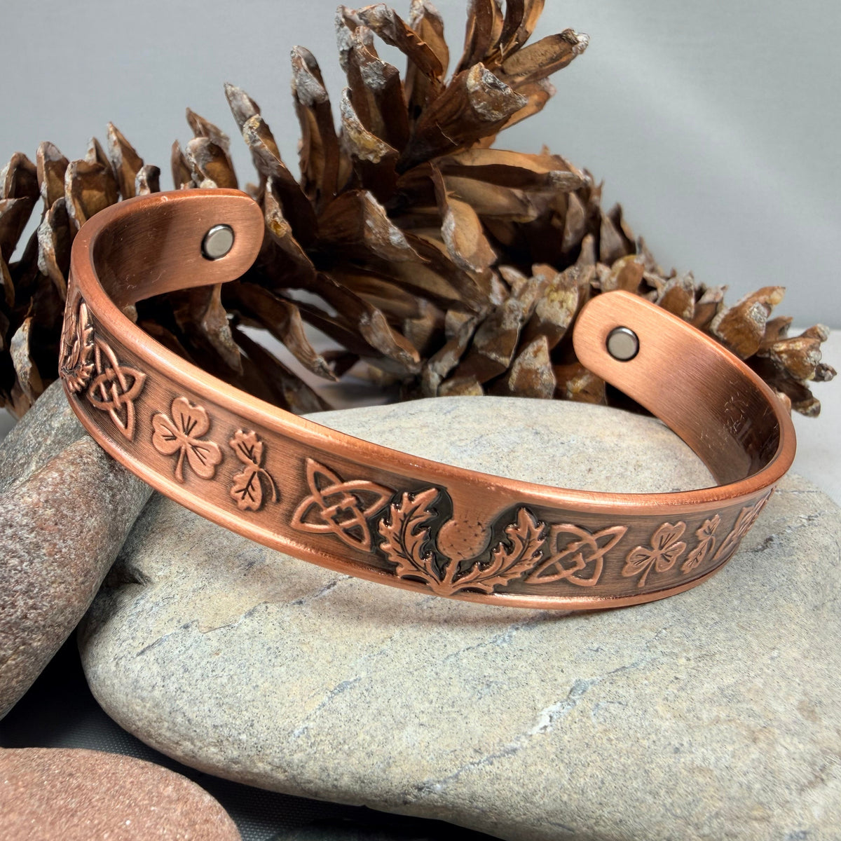 Scottish Thistle & Irish Shamrock Copper Cuff Bracelet