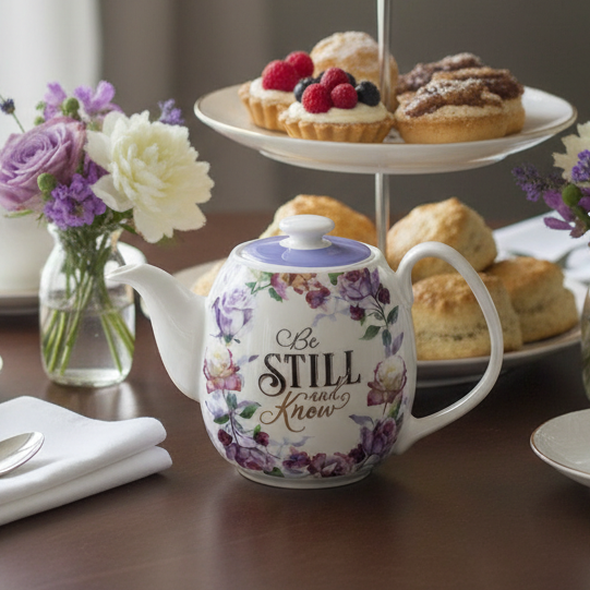 Purple "Be Still" Ceramic Teapot