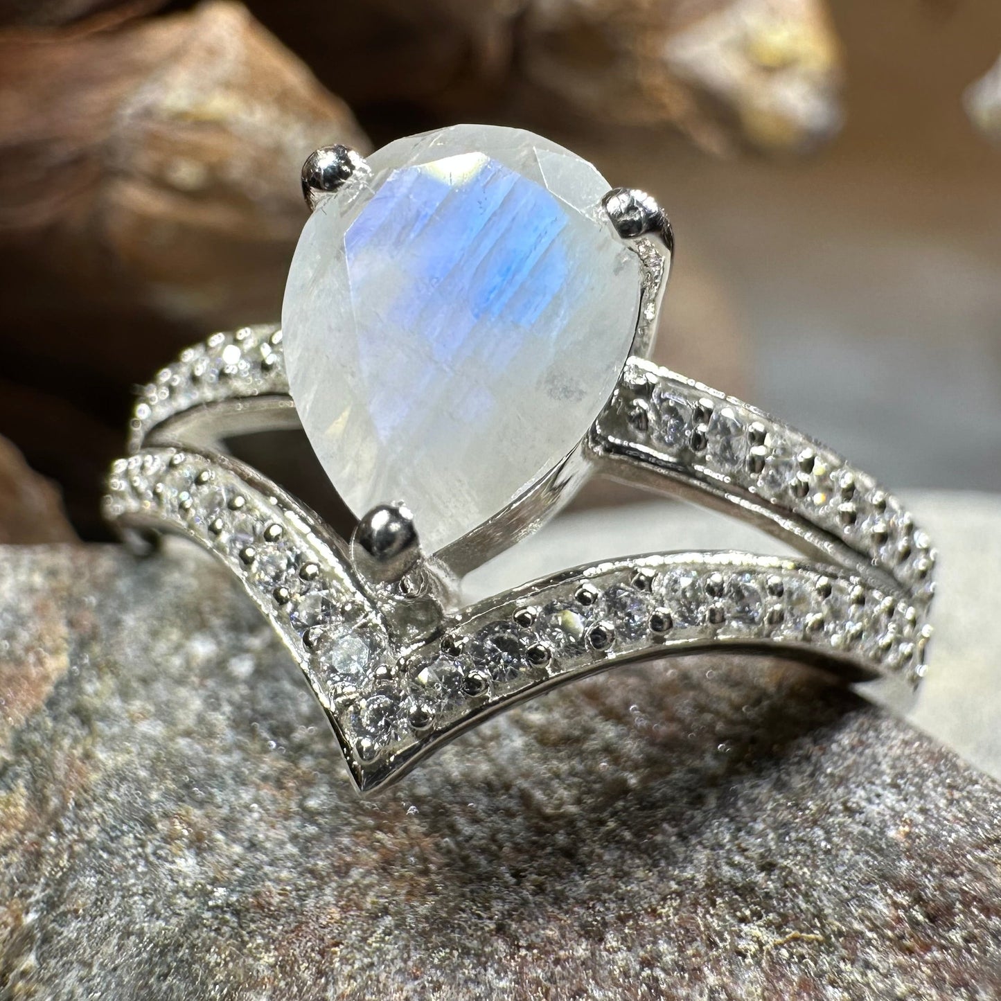 Chevron Moonstone Ring in Sterling Silver