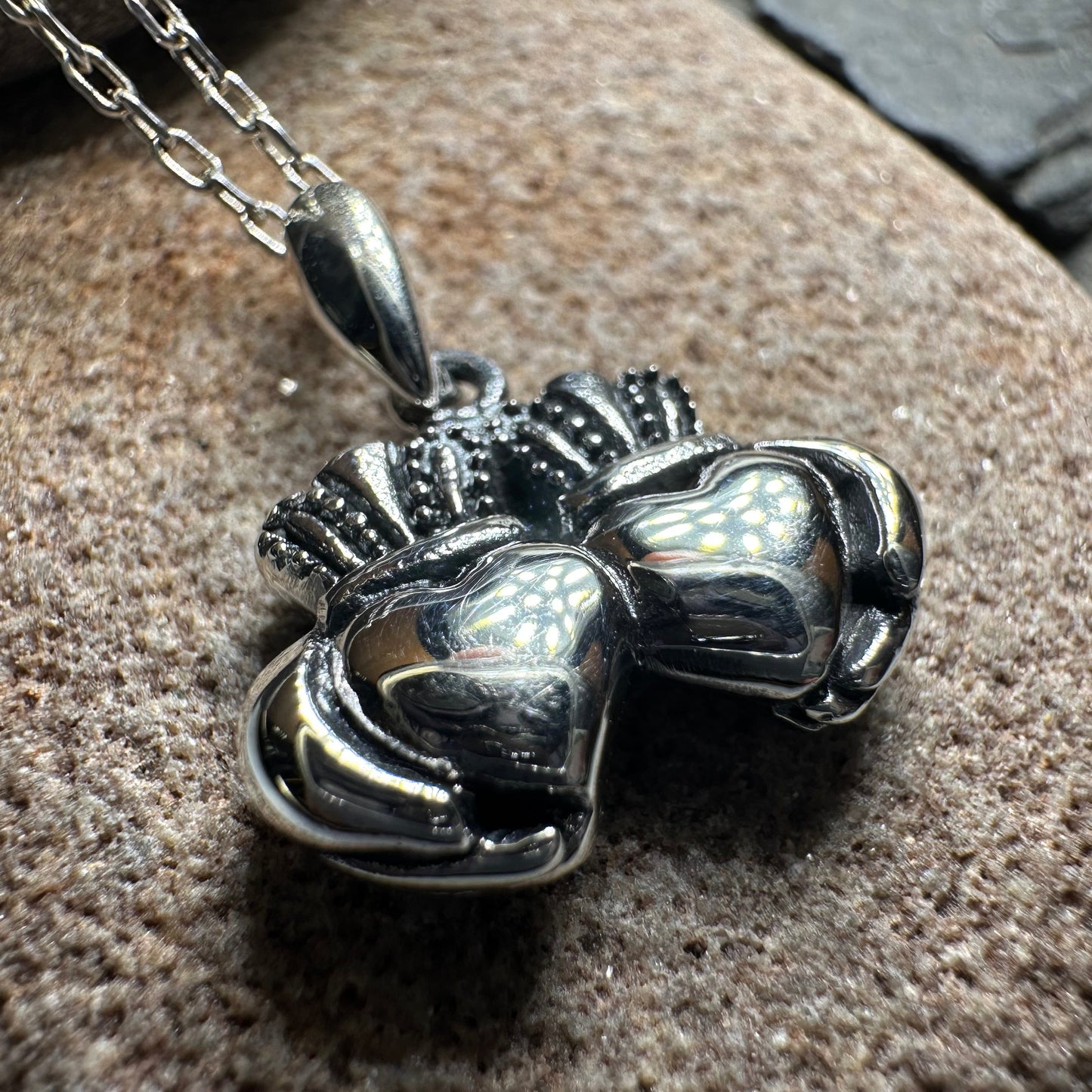 Croi Double Heart Irish Claddagh Necklace in Sterling Silver