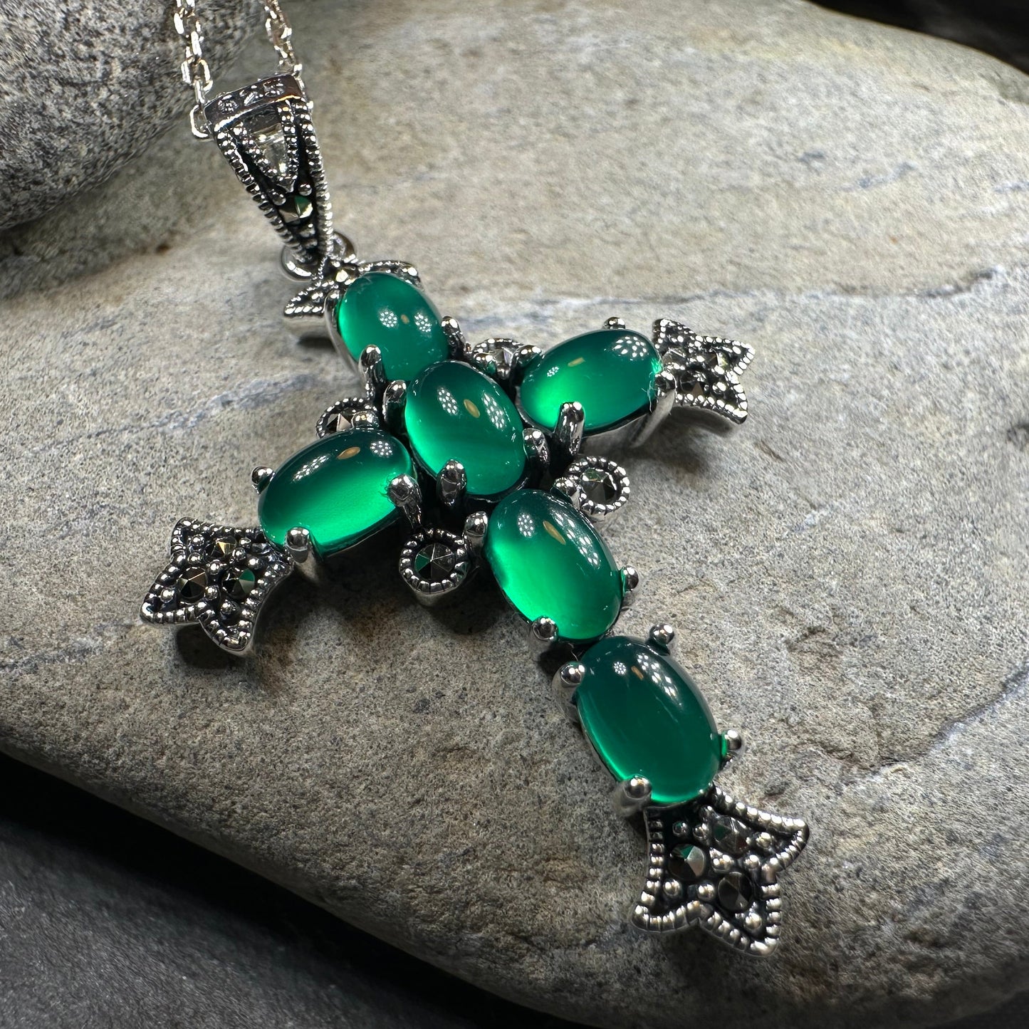 Eyrlis Marcasite Cross Necklace in Sterling Silver