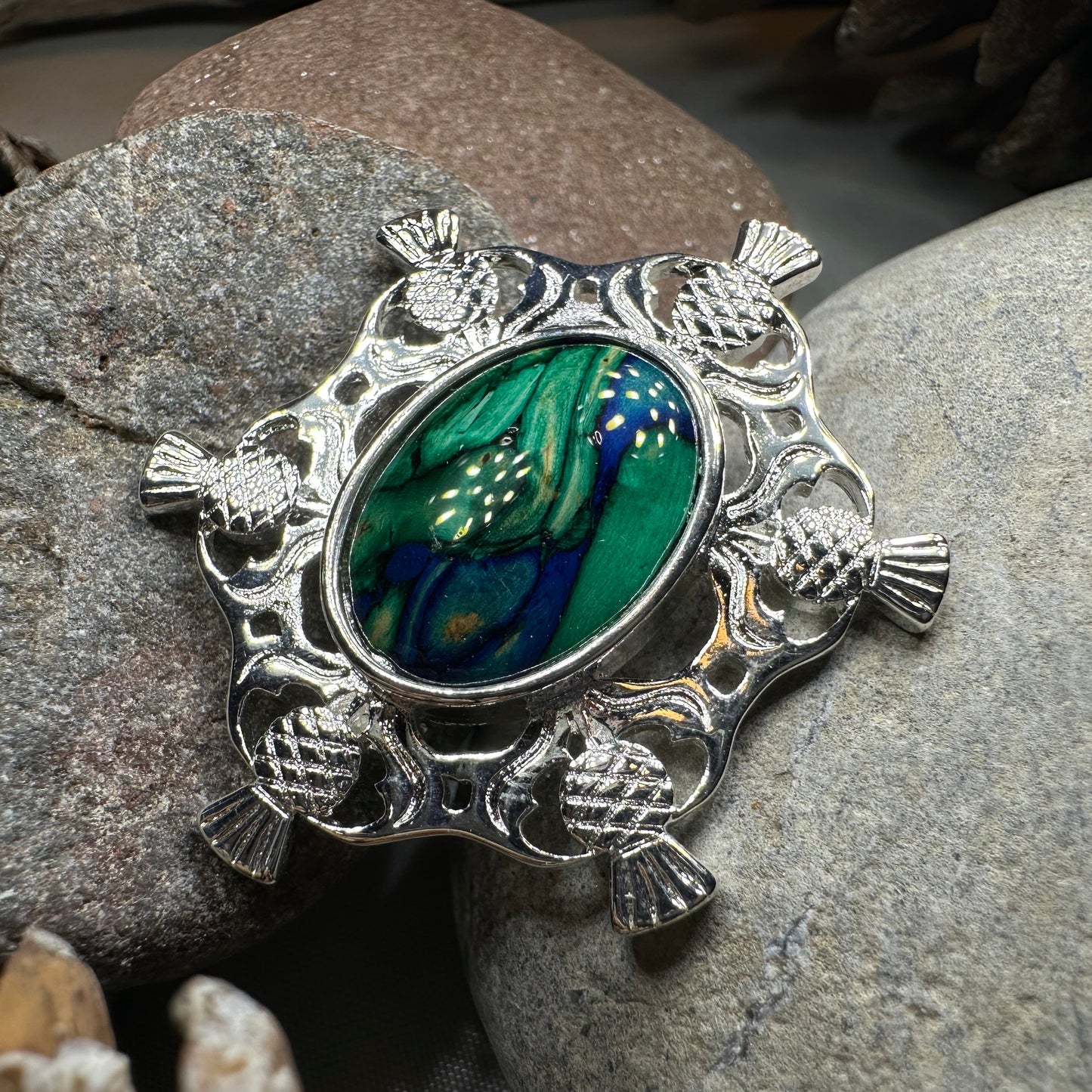 Heathergems Scottish Thistle Oval Brooch - Handmade in Scotland — view 3