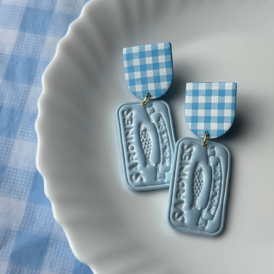 Blue Sardine Tins Dangle Earrings for Women