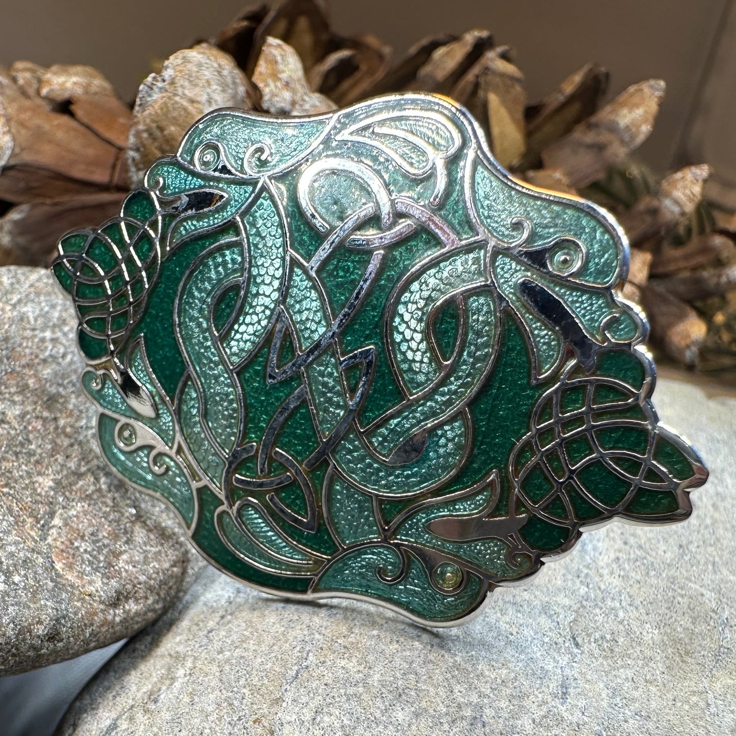 Enamel Celtic Green Dragons Scarf Ring