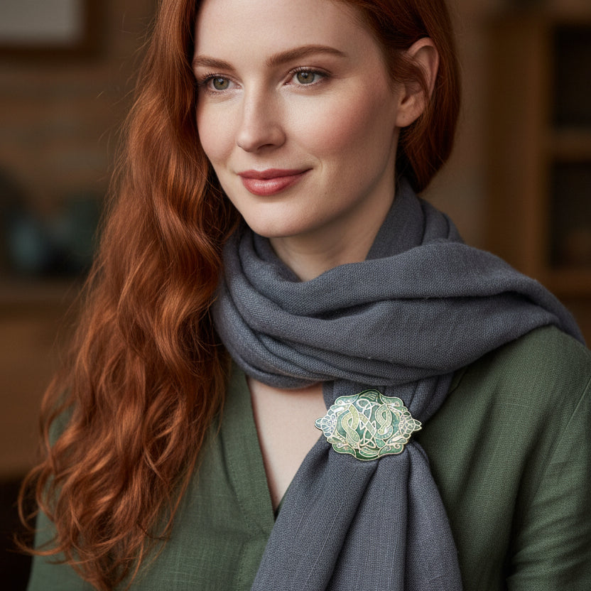 Enamel Celtic Green Dragons Scarf Ring