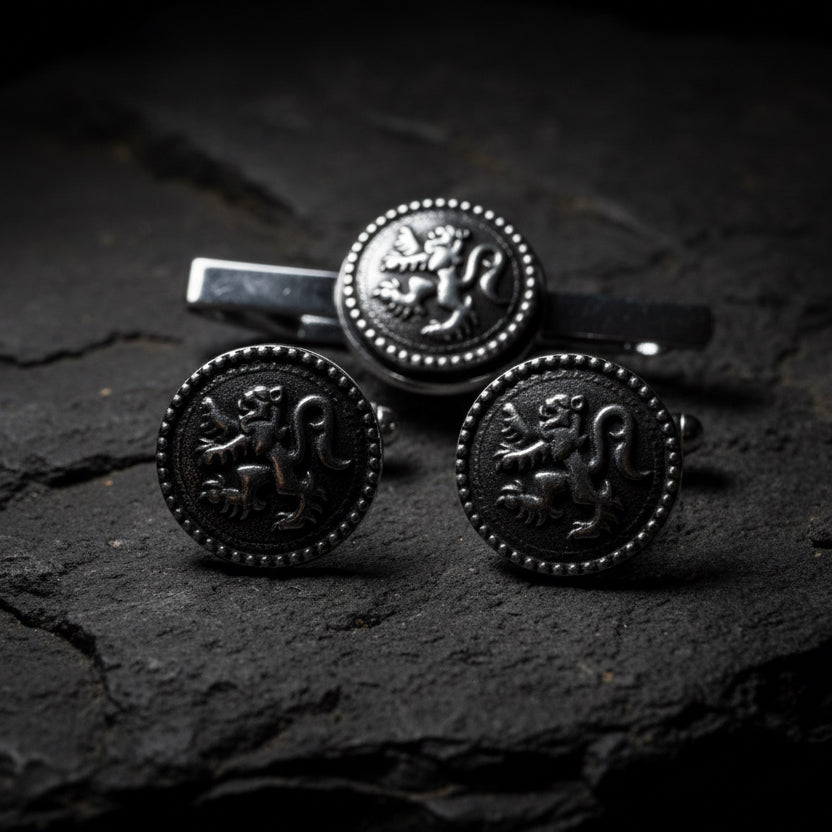 Lion of Scotland Cuff Links & Tie Bar Set - Handmade in Scotland