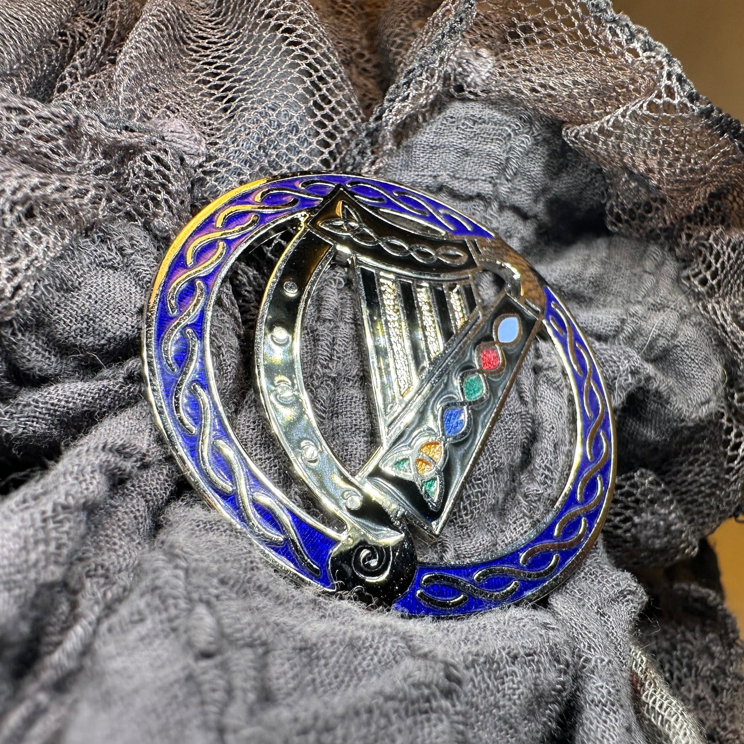 Enamel Irish Celtic Harp Scarf Ring