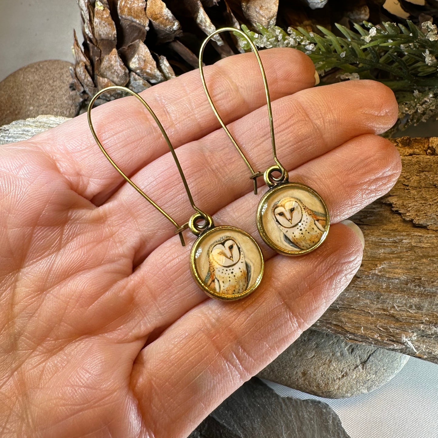Winter Owl Art Earrings — view 5
