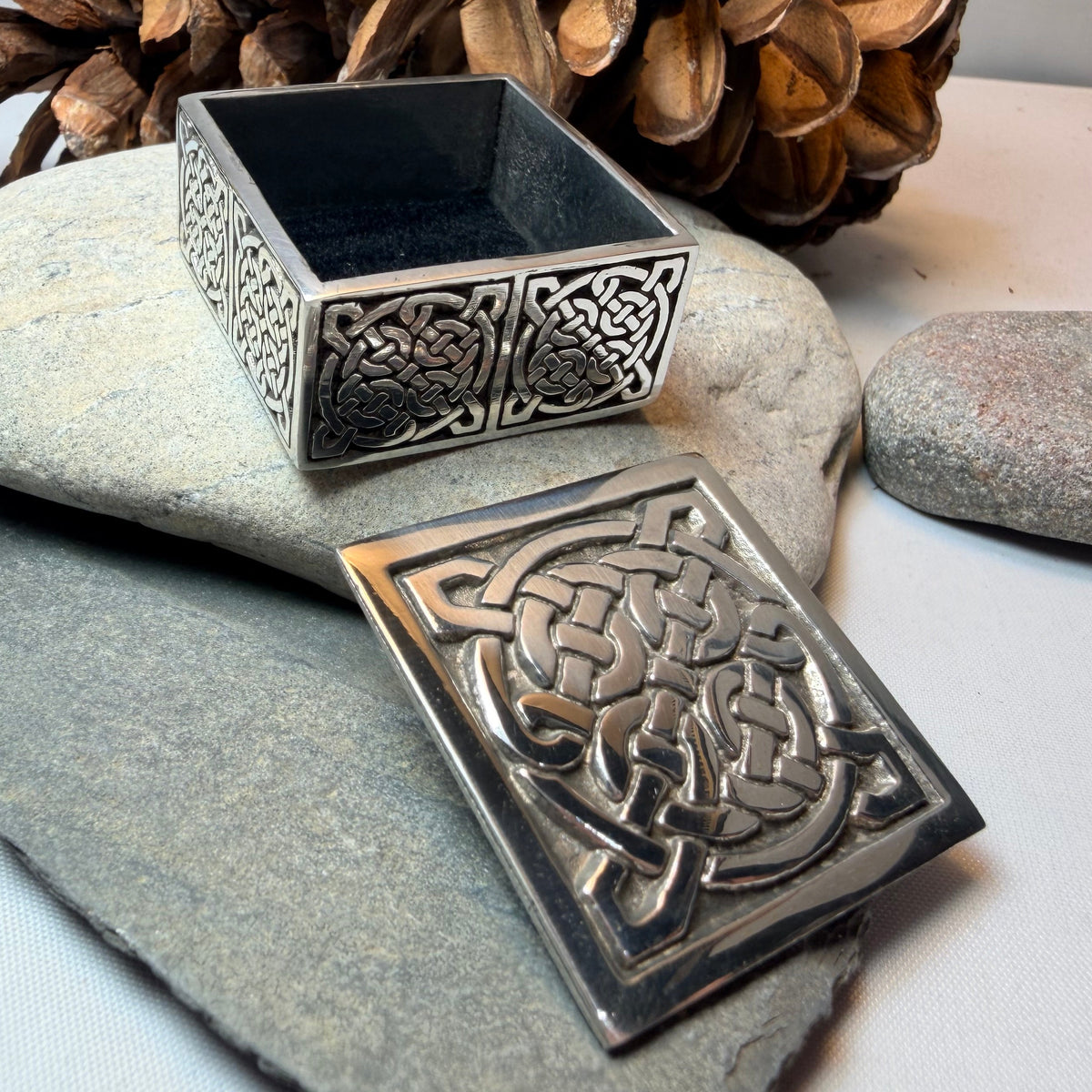 Small Square Celtic Trinket Box - Handmade in Pewter