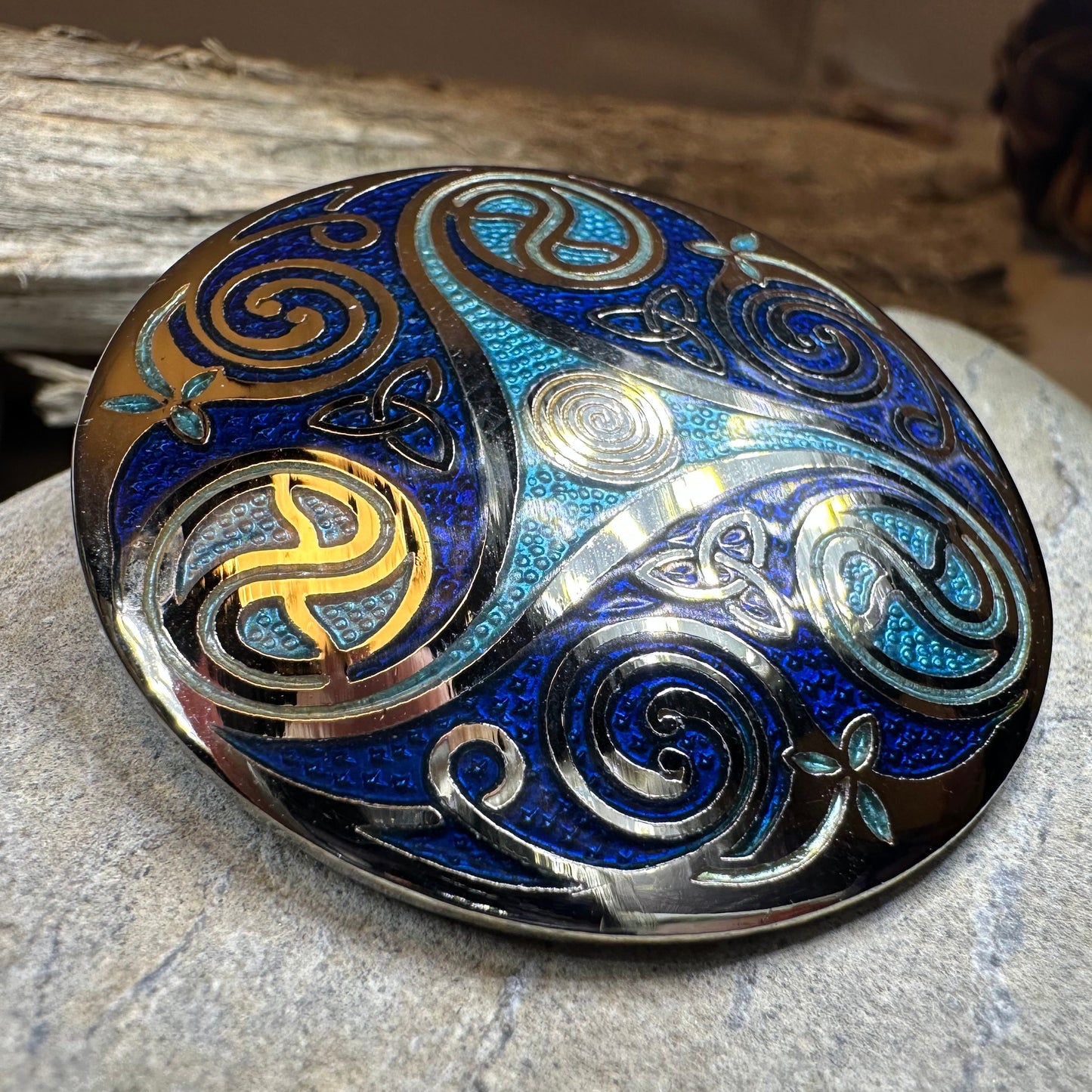 Round Enamel Triskele Knot Brooch — view 9