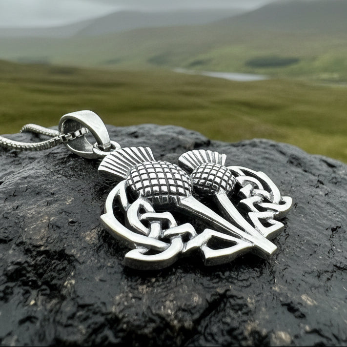 Maisie Double Scottish Thistle Necklace in Sterling Silver