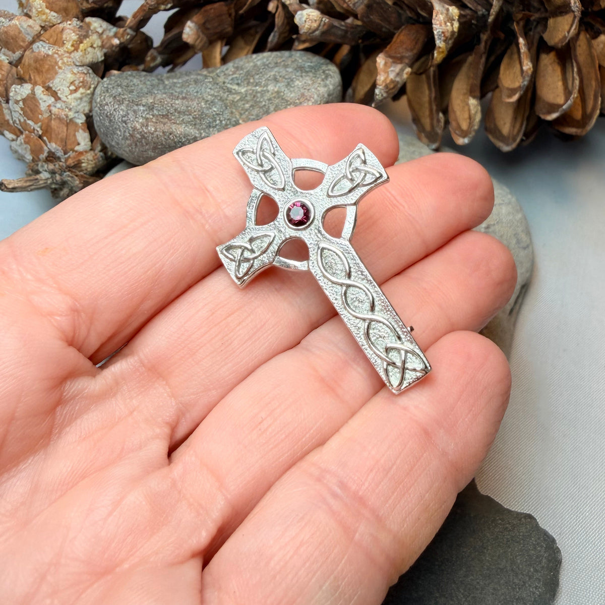 Celtic Cross Crystal Brooch - Handmade in Scotland