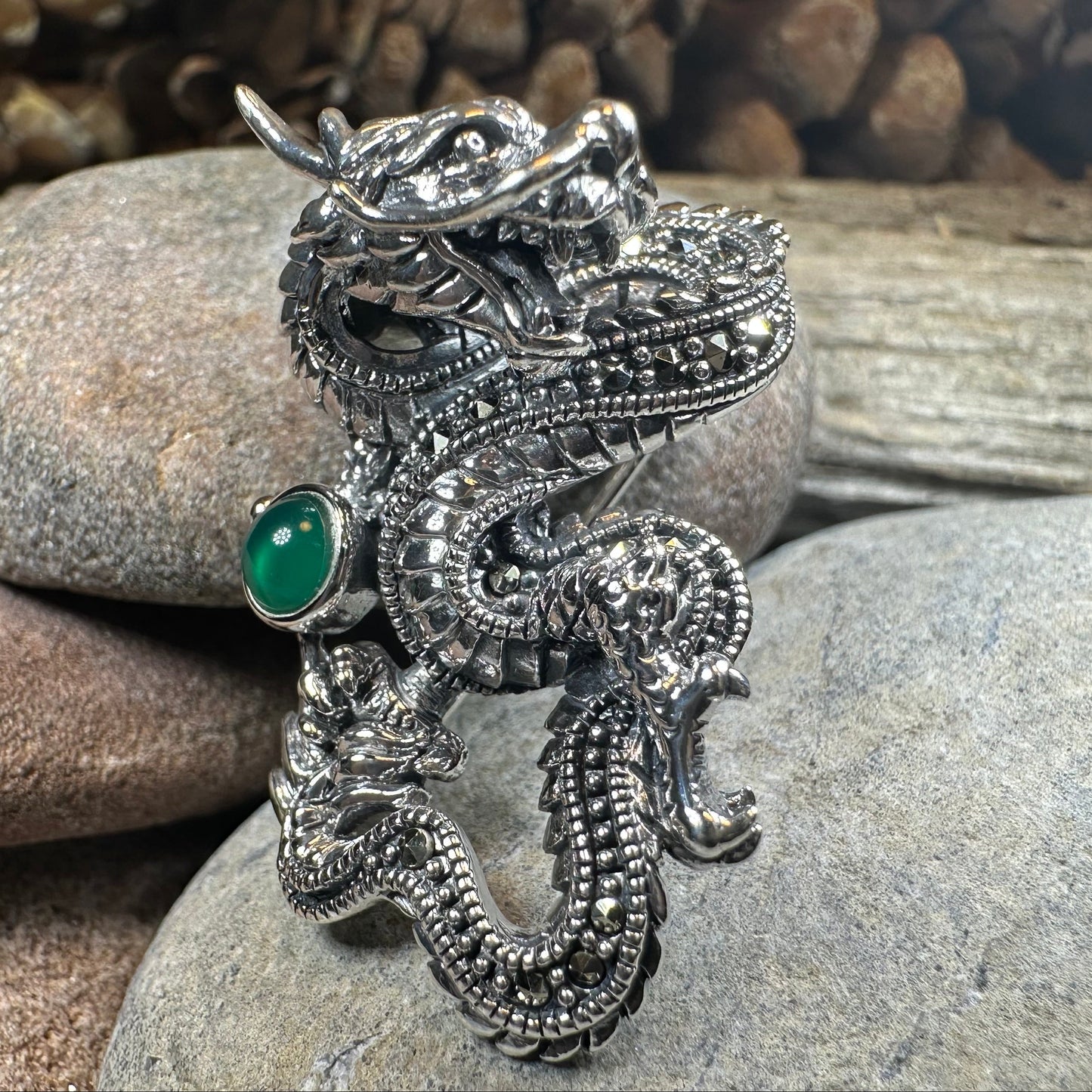 Celtic Rising Dragon Brooch in Sterling Silver