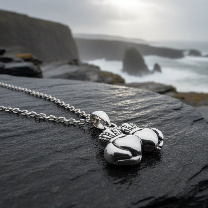 Croi Double Heart Irish Claddagh Necklace in Sterling Silver