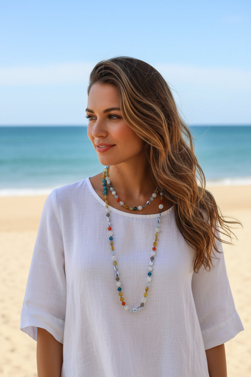 Flirty Sugar Skull Long Beaded Necklace