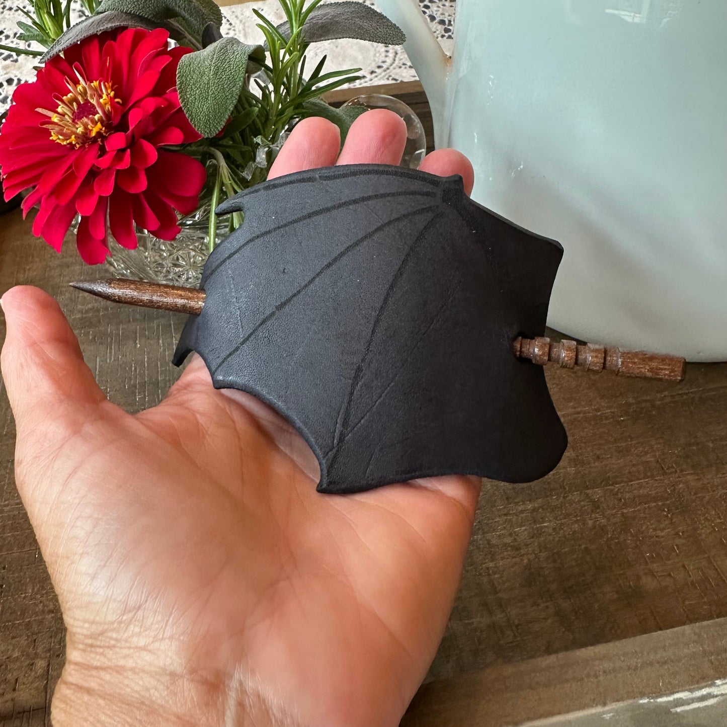 Black Bat Wing Leather Hair Slide for Women