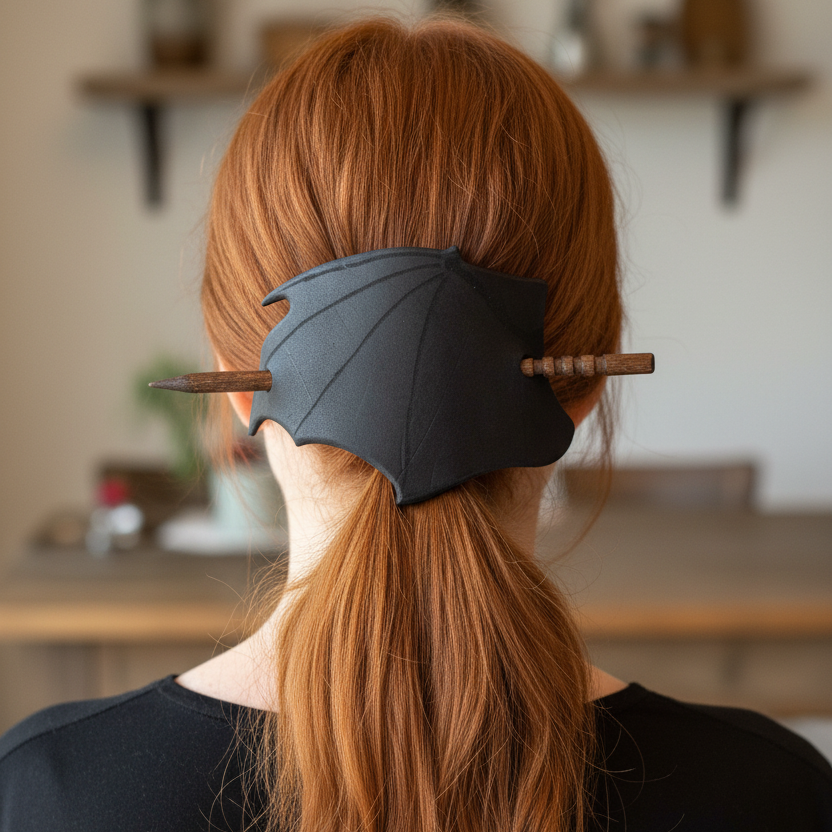 Black Bat Wing Leather Hair Slide for Women