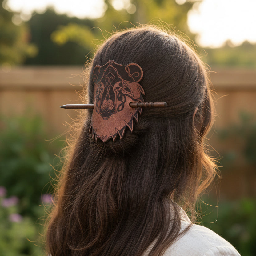 Celtic Bear Leather Hair Slide for Women