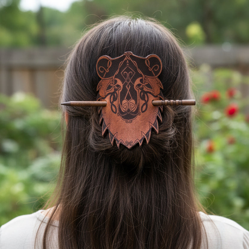 Celtic Bear Leather Hair Slide for Women