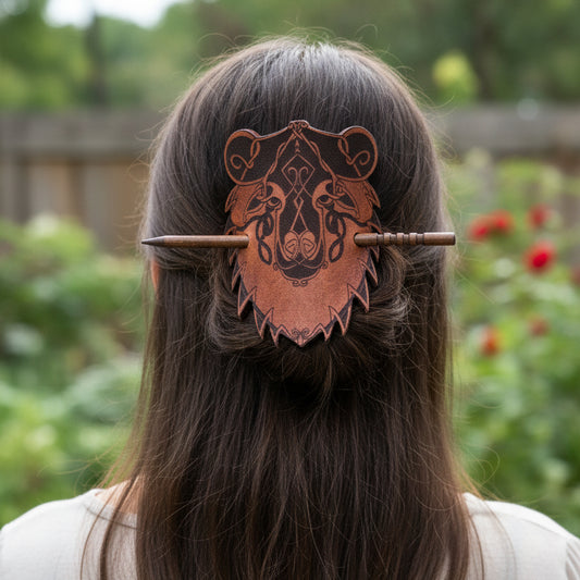Celtic Bear Leather Hair Slide for Women