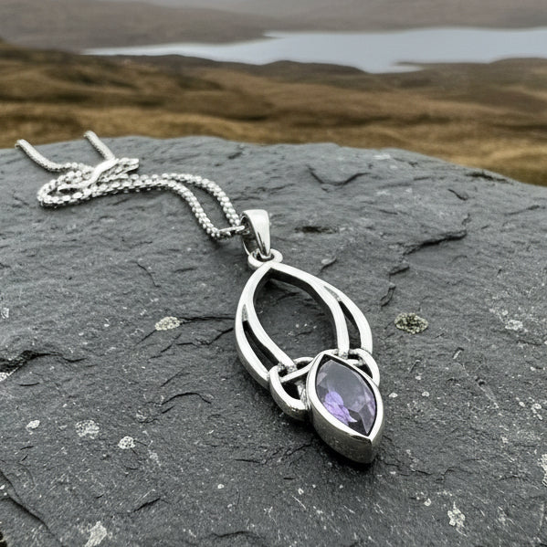 Tay Celtic Knot Amethyst Necklace in Sterling Silver — view 7