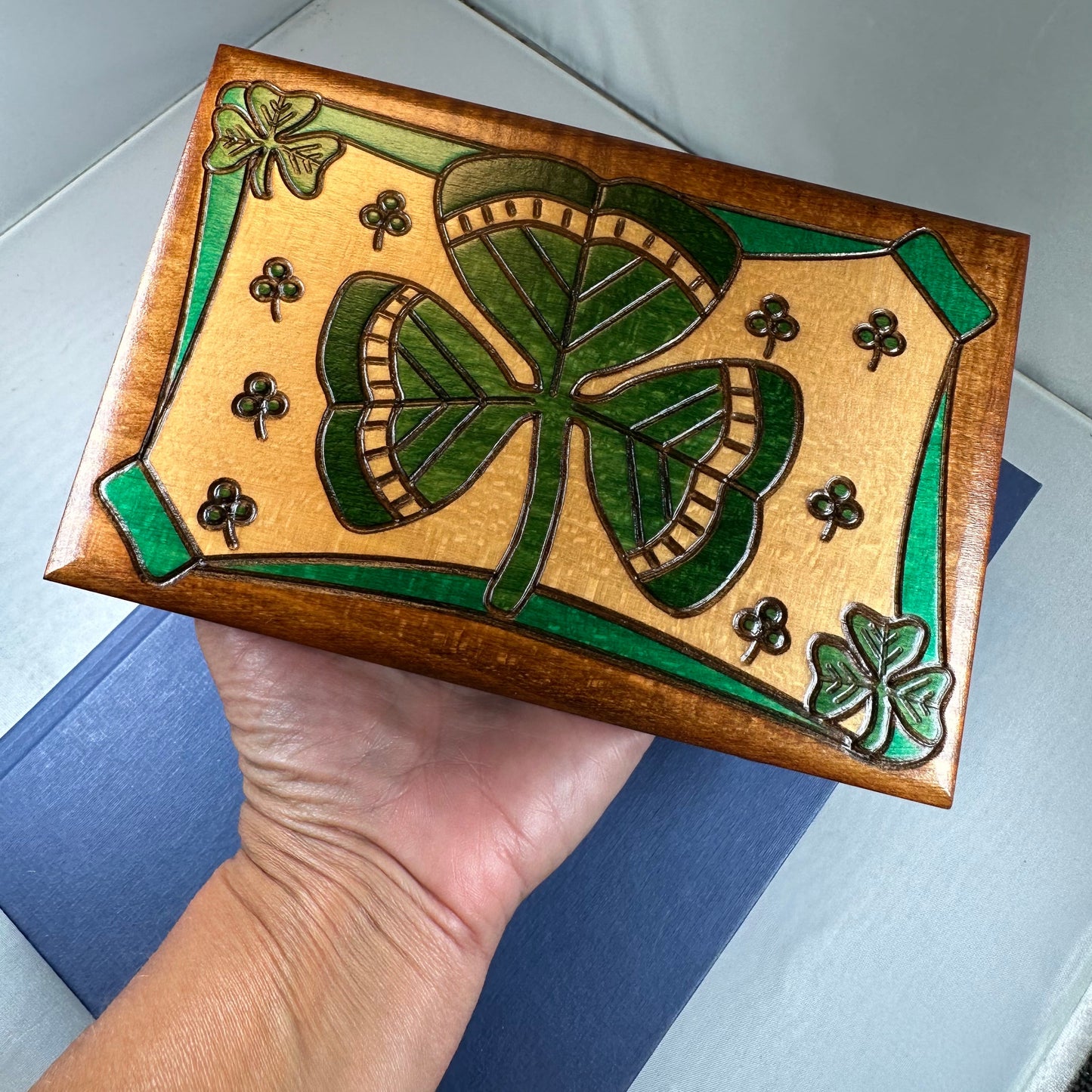 Celtic Shamrock Keepsake Box - Handmade Wooden Box
