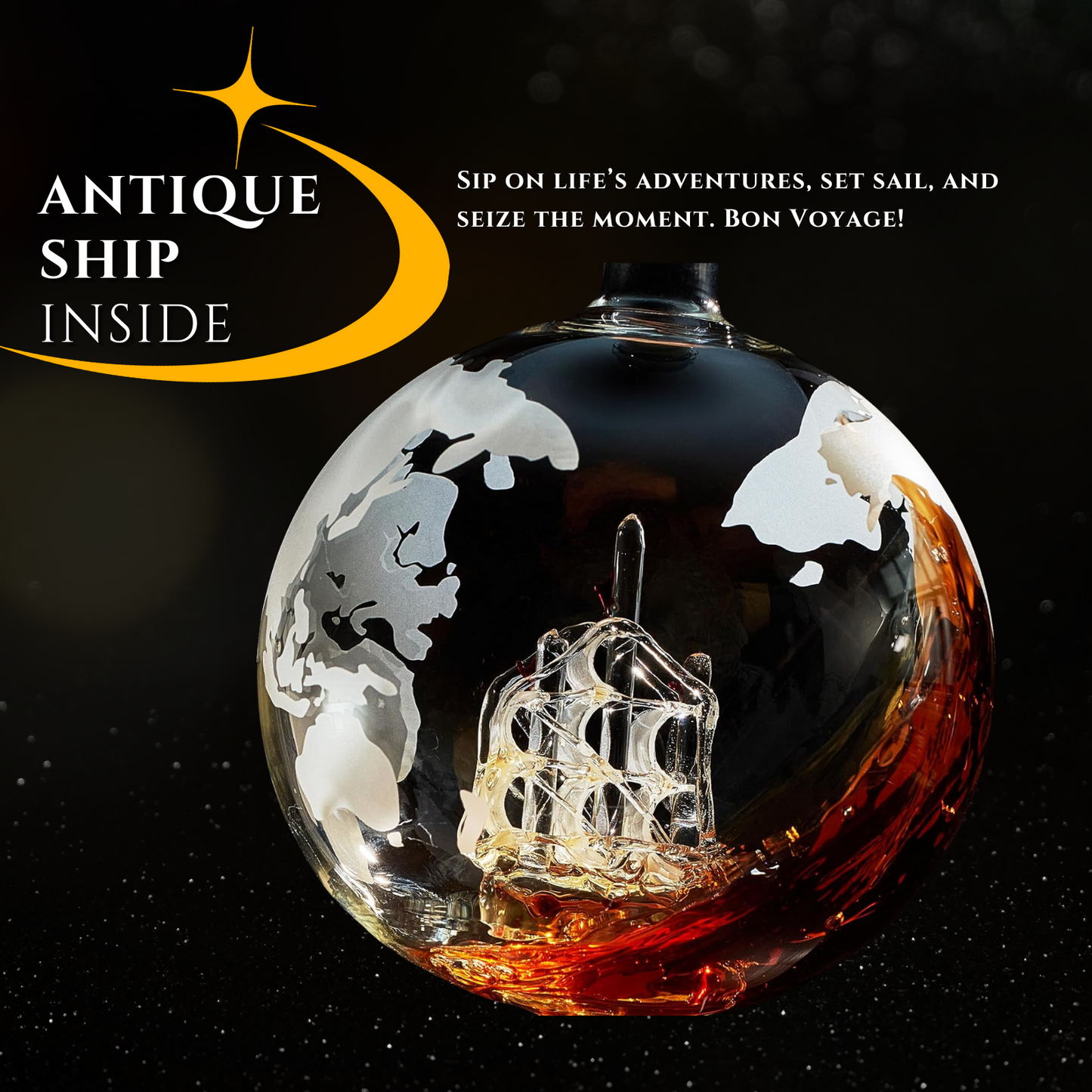 Rotating Whiskey Decanter Globe Set With 2 Whiskey Glasses