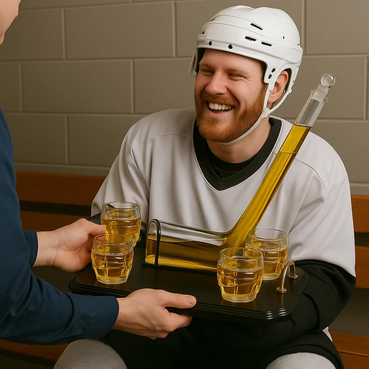 Ice Hockey Whiskey Decanter Premium Barware Gift with Four Glasses