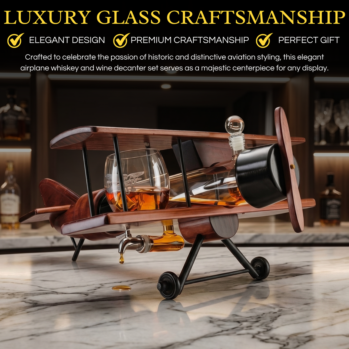 Whiskey Decanter Airplane Set Premium Barware