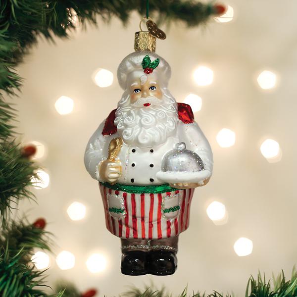 Chef Santa Ornament - Handblown Glass