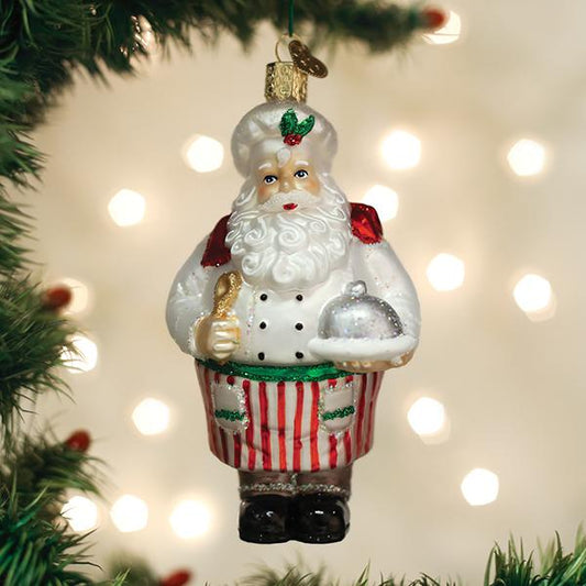 Chef Santa Ornament - Handblown Glass